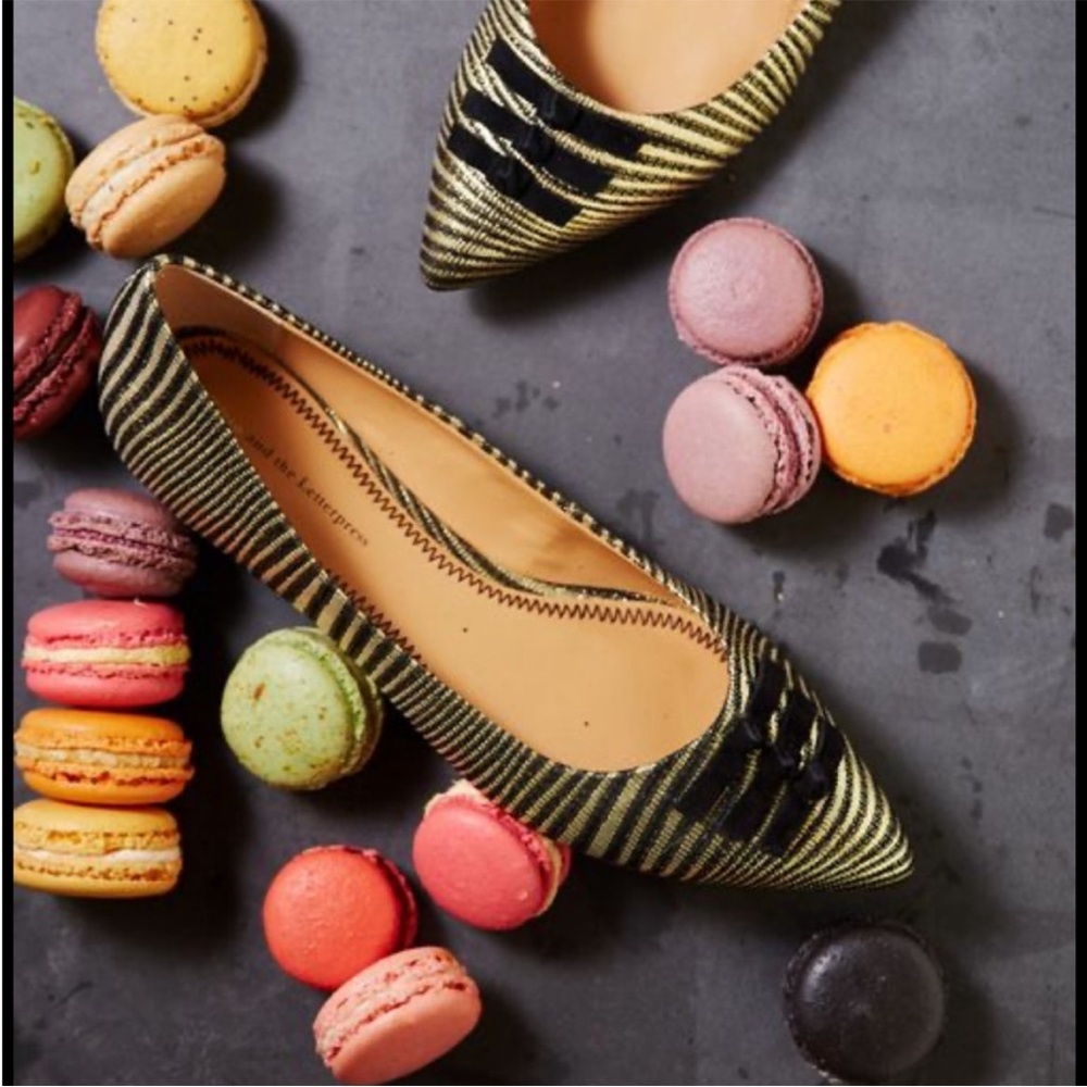 Anthropologie Pilcro and thee Letterpress Black and Gold Striped Flats